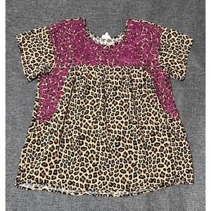 Layerz Clothing Women's L  Leopard Print Floral Embroidered Top
